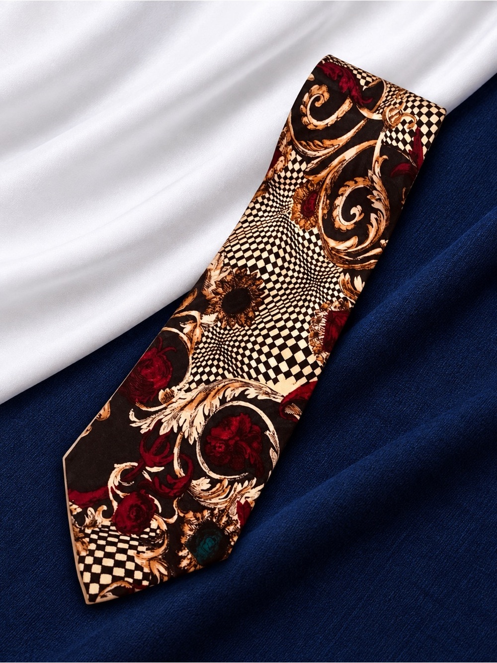 Cabralli Collection Men’s 100% Silk Tie Handmade Baroque Scrollwork Multicolor